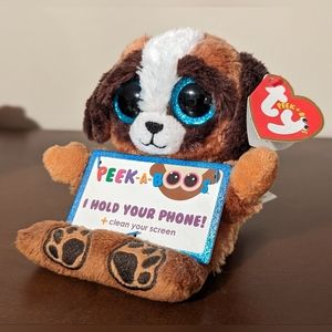TY Peek A Boos Pups Phone Holder Beanie Boo New Plush Dog Brown